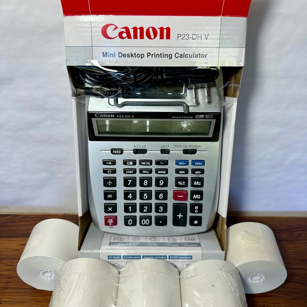 Cannon White/Silver Mini Desktop Printing Calculator with Paper Rolls